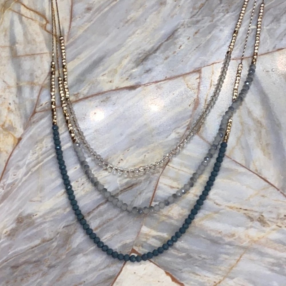 Gorgeous Long Multi Chain Necklace Silver Blue